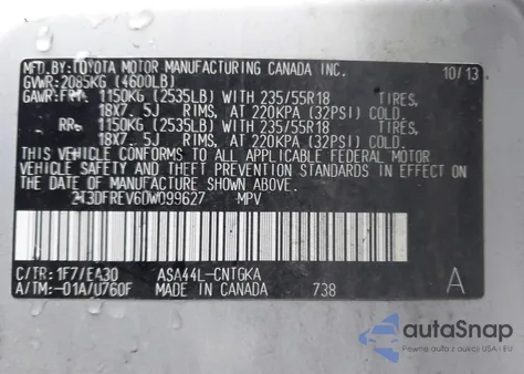 2013 Toyota Rav4 Limited from USA, damaged, VIN 2T3DFREV6DW099627